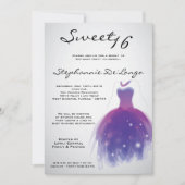 5x7 Paarse Dress Sweet 16 Birthday Invitation Kaart (Voorkant)