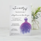 5x7 Paarse Dress Sweet 16 Birthday Invitation Kaart (Staand voorkant)