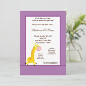 5x7 Paarse Giraffe Baby shower uitnodiging (Staand voorkant)