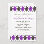 5x7 Paarse Grijze Argyle Punk Baby shower Uitnodig Kaart (Voorkant / Achterkant)