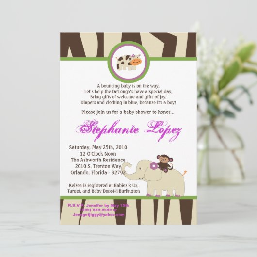 5x7 Paarse Jacana Baby shower uitnodiging (Staand voorkant)