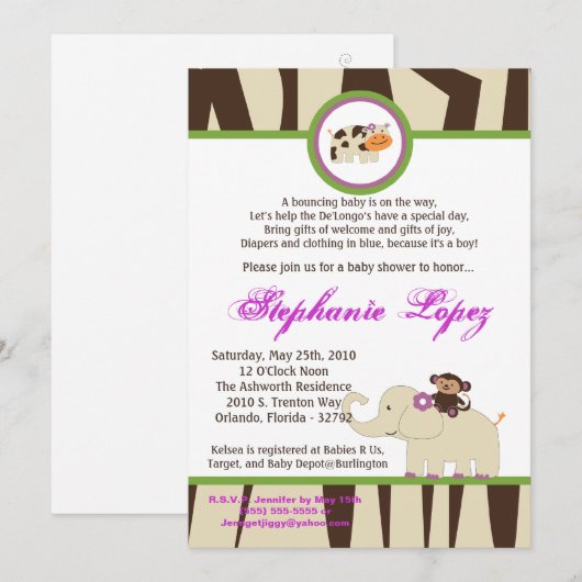 5x7 Paarse Jacana Baby shower uitnodiging (Voorkant / Achterkant)