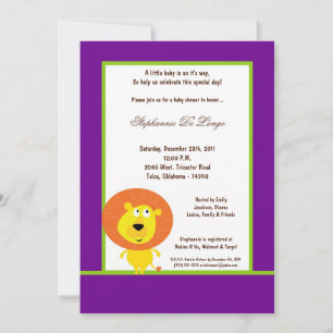 5x7 Paarse leeuw Baby shower uitnodiging