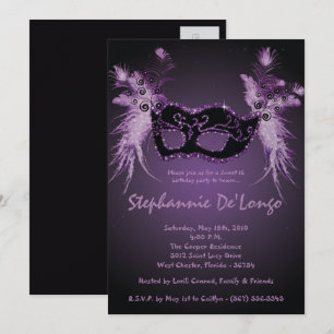 5x7 Paarse Masquerade Sweet 16 Birthday Uitnodigin Kaart