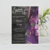 5x7 Paarse Masquerade Sweet 16 Birthday Uitnodigin Kaart (Staand voorkant)
