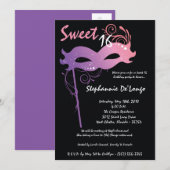 5x7 Paarse Masquerade Sweet 16 Birthday Uitnodigin Kaart (Voorkant / Achterkant)