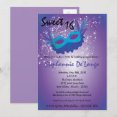 5x7 Paarse Masquerade Sweet 16 Verjaardag Uitnodig Kaart (Voorkant / Achterkant)