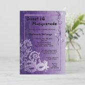 5x7 Paarse Masquerade Sweet 16 Verjaardag Uitnodig Kaart (Staand voorkant)