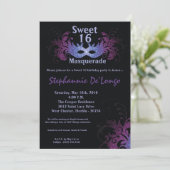5x7 Paarse Masquerade Sweet 16 Verjaardag Uitnodig Kaart (Staand voorkant)