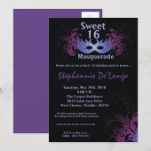 5x7 Paarse Masquerade Sweet 16 Verjaardag Uitnodig Kaart (Voorkant / Achterkant)