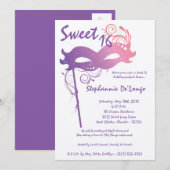 5x7 Paarse Masquerade Sweet 16 Verjaardag Uitnodig Kaart (Voorkant / Achterkant)