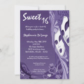 5x7 Paarse Masquerade Sweet 16 Verjaardag Uitnodig Kaart (Voorkant)