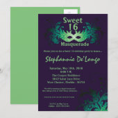 5x7 Paarse Masquerade Sweet 16 Verjaardag Uitnodig Kaart (Voorkant / Achterkant)