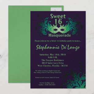 5x7 Paarse Masquerade Sweet 16 Verjaardag Uitnodig Kaart