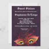 5x7 Paarse Masquerade Sweet 16 Verjaardag Uitnodig Kaart (Voorkant)