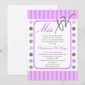 5x7 Paarse Polka Dot Quinceanera Party Uitnodiging (Voorkant / Achterkant)