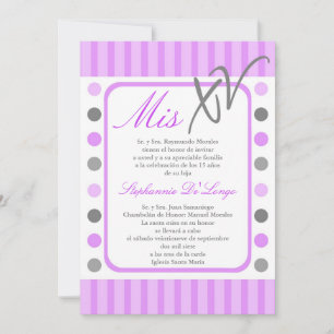 5x7 Paarse Polka Dot Quinceanera Party Uitnodiging