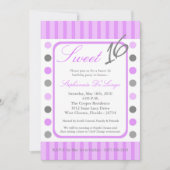 5x7 Paarse Polka Dot Sweet 16 Verjaardag Uitnodigi Kaart (Voorkant)