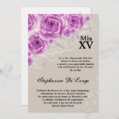 5x7 Paarse Rozen Quinceanera Birthday Uitnodiging (Voorkant / Achterkant)