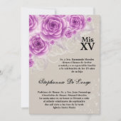 5x7 Paarse Rozen Quinceanera Birthday Uitnodiging (Voorkant)