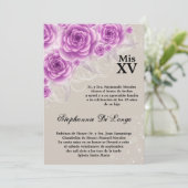 5x7 Paarse Rozen Quinceanera Birthday Uitnodiging (Staand voorkant)
