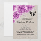 5x7 Paarse Rozen Sweet 16 Verjaardag Uitnodiging (Voorkant / Achterkant)