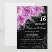 5x7 Paarse Rozen Sweet 16 Verjaardag Uitnodiging (Voorkant / Achterkant)