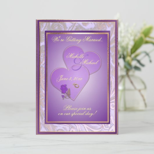  5X7  Paarse uitnodiging tot bruiloft (Staand voorkant)