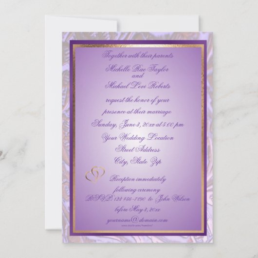  5X7  Paarse uitnodiging tot bruiloft (Achterkant)