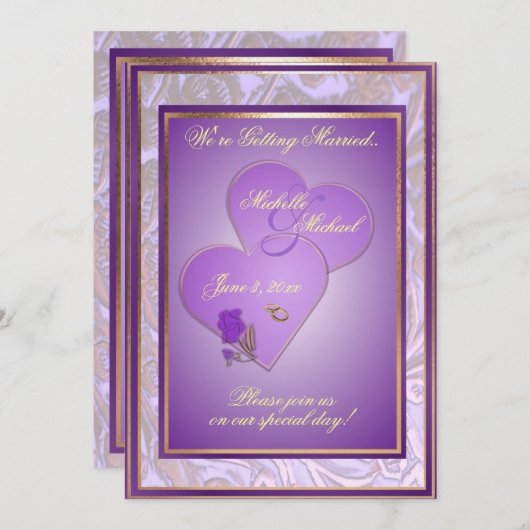  5X7  Paarse uitnodiging tot bruiloft (Voorkant / Achterkant)