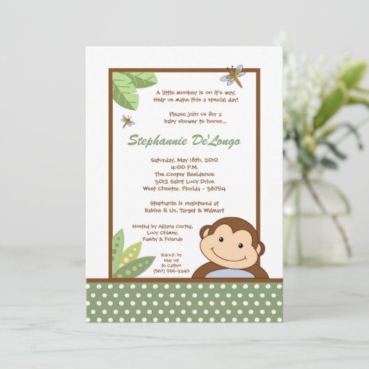 5x7 Papagayo Monkey Safari Baby Shower Invitation Kaart (Staand voorkant)