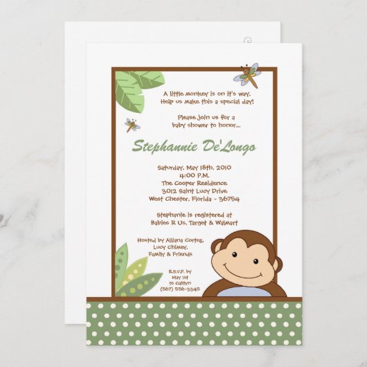 5x7 Papagayo Monkey Safari Baby Shower Invitation Kaart (Voorkant / Achterkant)