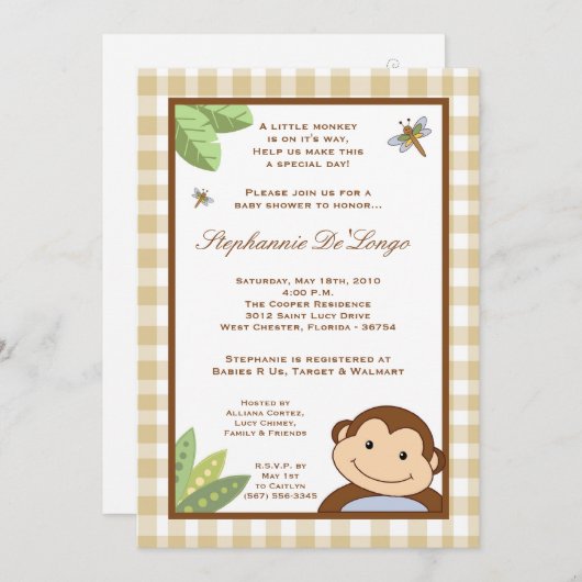 5x7 Papagayo Monkey Safari Baby Shower Invitation Kaart (Voorkant / Achterkant)
