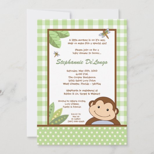 5x7 Papagayo Monkey Safari Baby shower Uitnodiging (Voorkant)