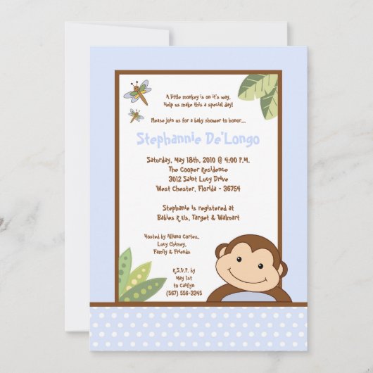 5x7 Papagayo Monkey Safari Baby shower uitnodiging (Voorkant)