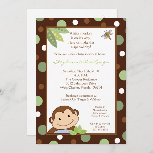 5x7 Papagayo Monkey Safari Baby shower Uitnodiging (Voorkant / Achterkant)