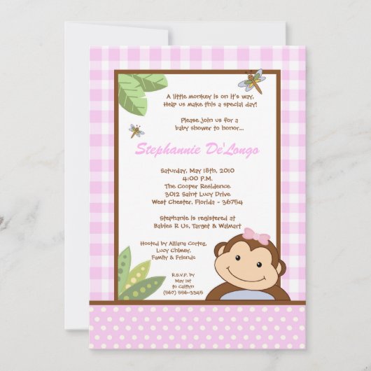 5x7 Papagayo Monkey Safari Baby shower Uitnodiging (Voorkant)