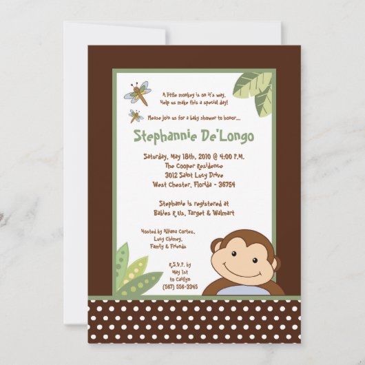 5x7 Papagayo Monkey Safari Baby shower Uitnodiging (Voorkant)