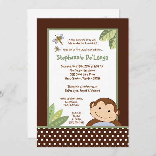 5x7 Papagayo Monkey Safari Baby shower Uitnodiging (Voorkant / Achterkant)