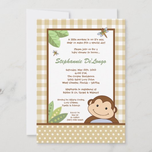 5x7 Papagayo Monkey Safari Baby shower Uitnodiging (Voorkant)