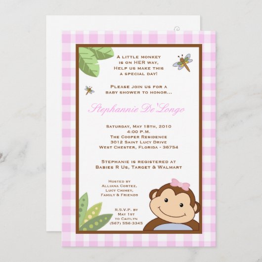 5x7 Papagayo Monkey Safari Baby shower Uitnodiging (Voorkant / Achterkant)