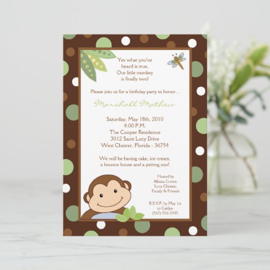5x7 Papgayo Monkey Oerwoud Birthday Part Invitatio Kaart (Staand voorkant)