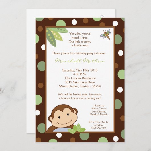 5x7 Papgayo Monkey Oerwoud Birthday Part Invitatio Kaart (Voorkant / Achterkant)