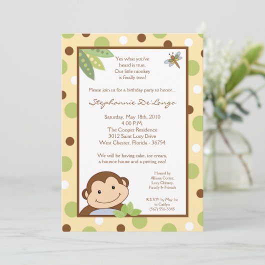 5x7 Papgayo Monkey Oerwoud Verjaardag Deel Uitnodi Kaart (Staand voorkant)