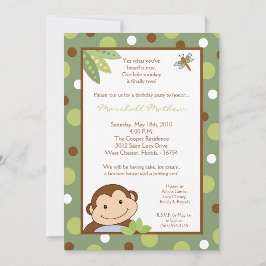 5x7 Papgayo Monkey Oerwoud Verjaardag Deel Uitnodi Kaart (Voorkant)