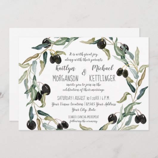 5x7 Papier Olijfblad Krans Waterverf Typografie Kaart (Voorkant / Achterkant)