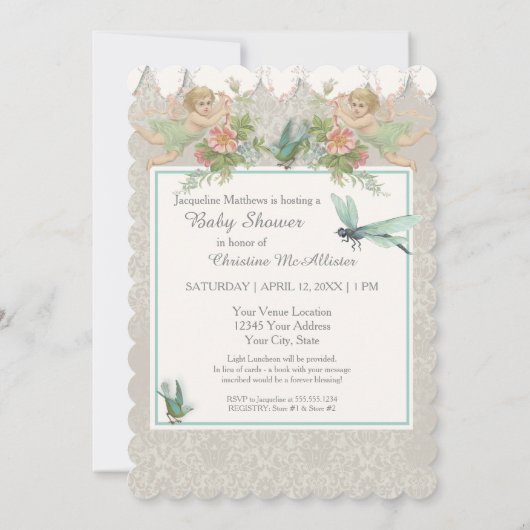 5x7 Papier Uitnodiging Baby shower Fairy Teacup (Achterkant)