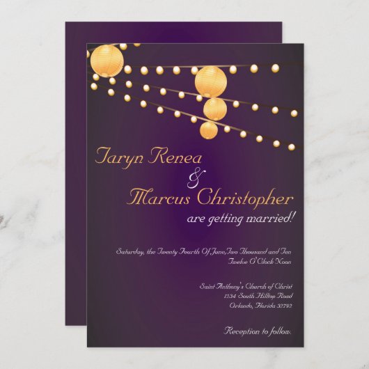 5x7 Papieren lantaarns Paars Linnen Weddenschap Kaart (Voorkant / Achterkant)