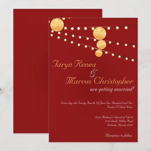 5x7 papieren lantaarns rood linnen bruiloft uitnod kaart (Voorkant / Achterkant)