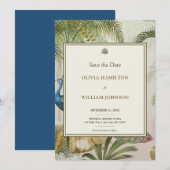 5x7 Pauw Blauw Tropische Pauw Palm Wedding Save The Date (Voorkant / Achterkant)